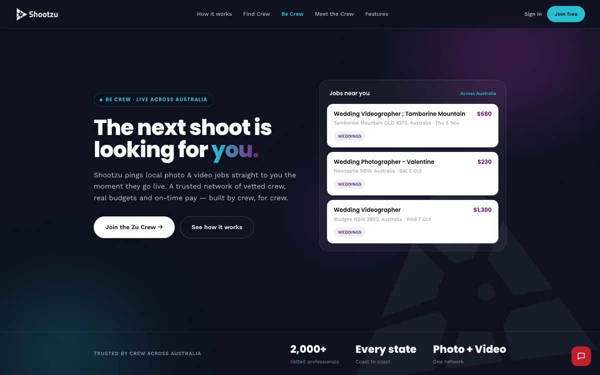Shootzu website homepage