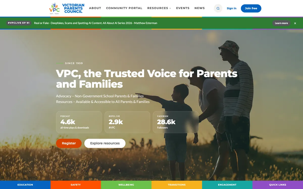 Victorian Parents Council website homepage